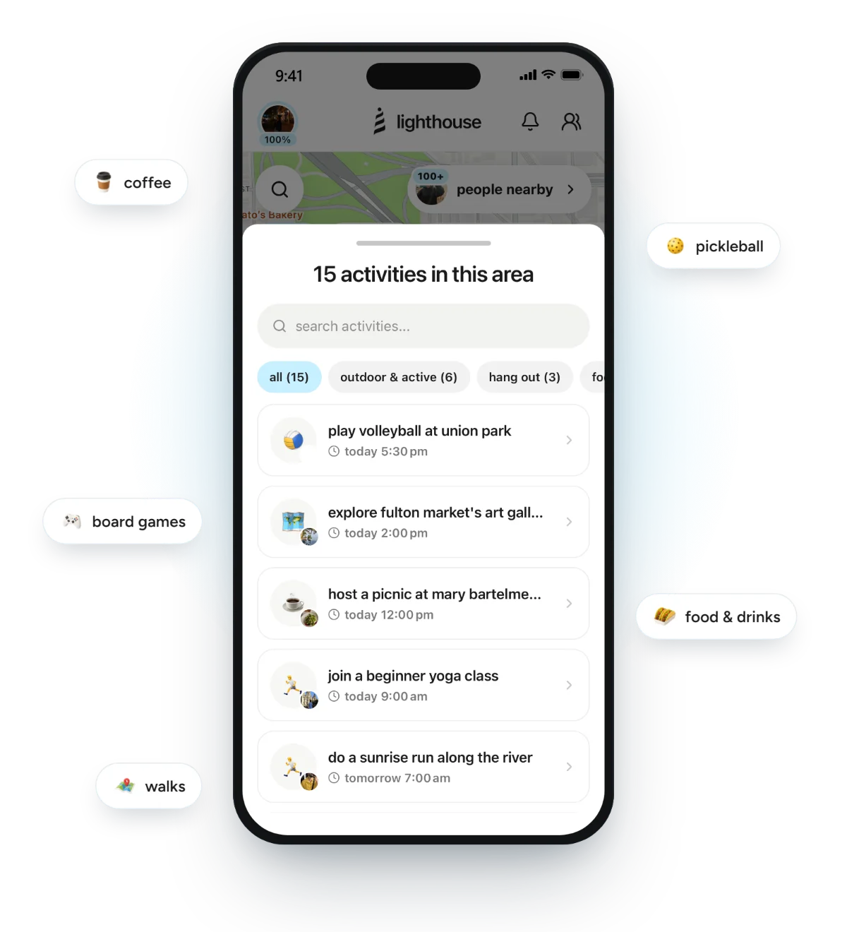 nearby activities listed in lighthouse