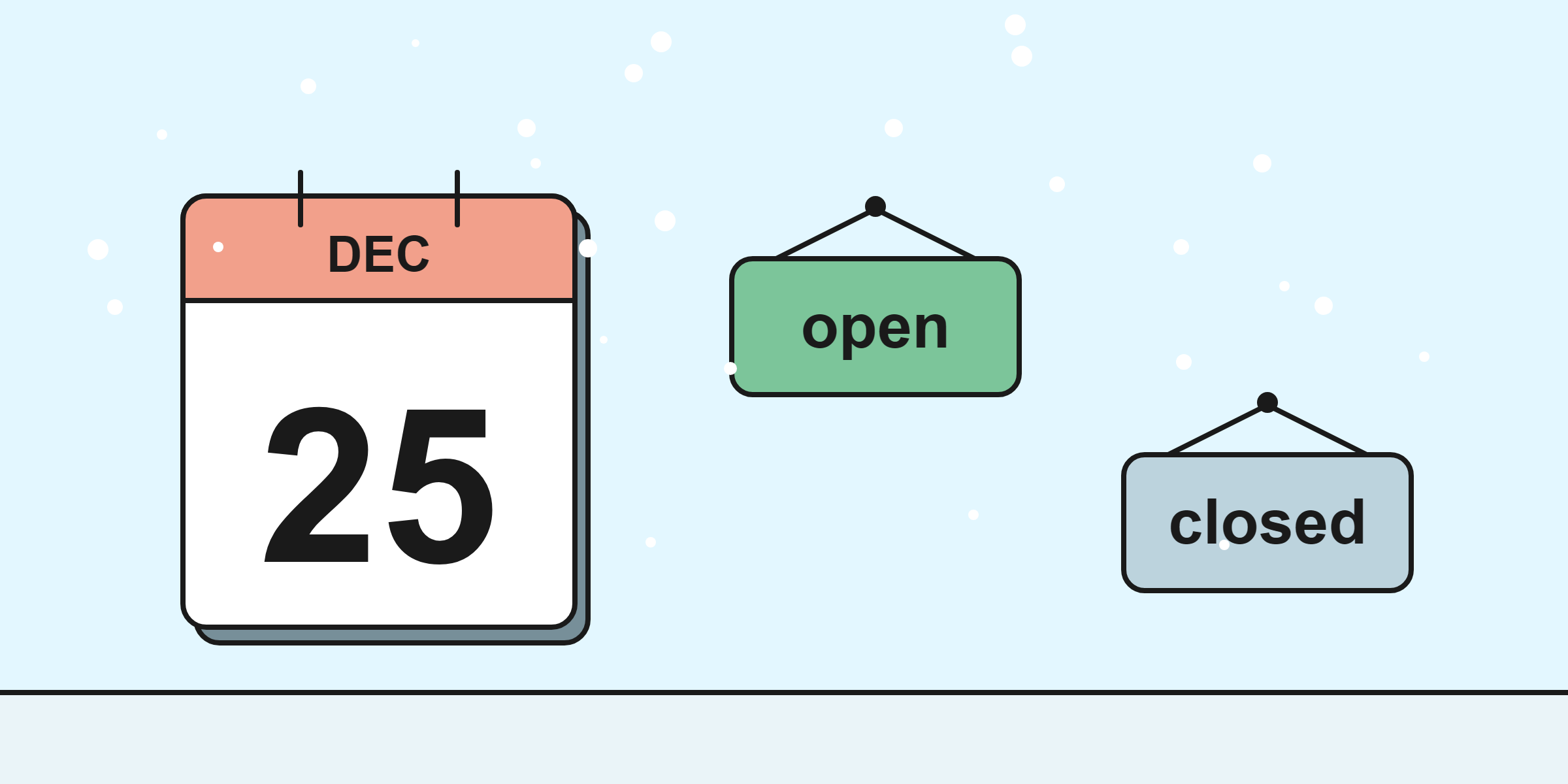 A calendar page for December 25 with open and closed signs